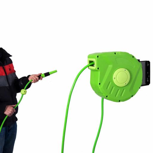 Carrete para Manguera Enrollable Carro de Manguera de Jardín 10m Roll-up Automático con Pistola de Pulverización [2]