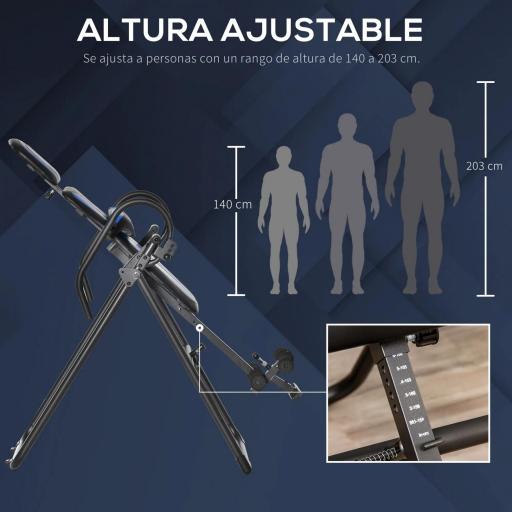Tabla de Inversión Plegable con Ruedas Altura Ajustable 140-203 cm con Cinturón de Seguridad Carga 110kg Negro y Azul [4]