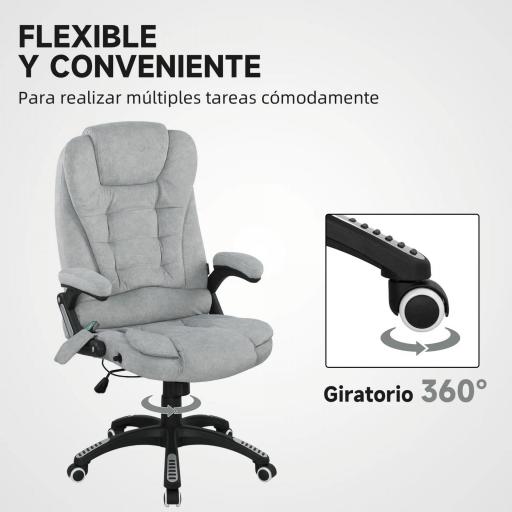 Silla Oficina con Masaje de 6 Puntos con Función Basculante con Calefacción Altura Ajustable 65x71x110-120 cm Gris [3]