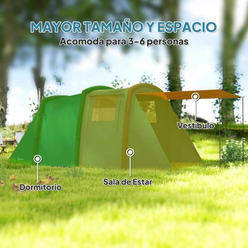 Tienda de Campaña Inflable Tipo Túnel para 3-6 Personas con Vestíbulo Ventanas de Malla y Bolsa Impermeable Azul [5]