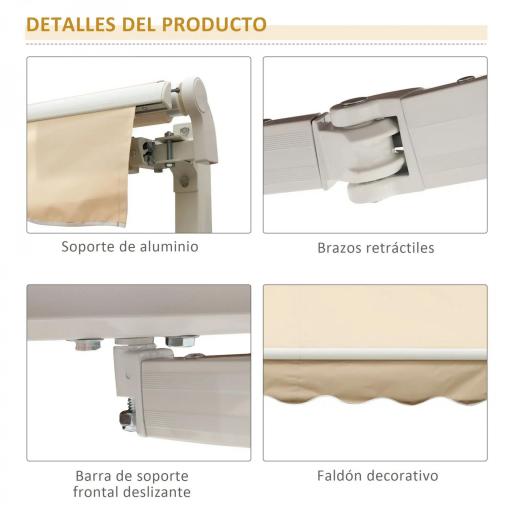 Toldo de Pared con Brazo Articulado y Manivela Marco Resistente de Aluminio y Cubierta de Poliéster 295x245 cm Beige [5]