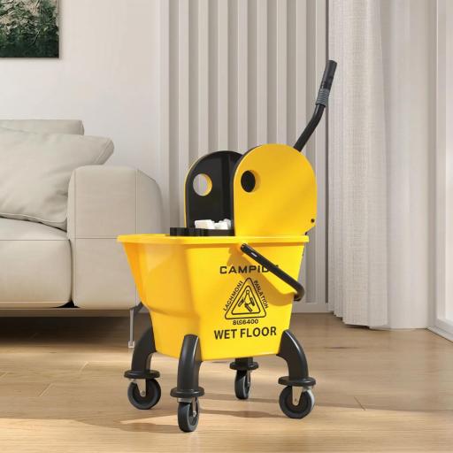 Cubo de Fregona con Ruedas y Escurridor Desmontable de Prensa Capacidad 26L Incluye Fregona y Asa Amarillo [7]