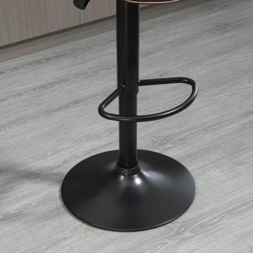 Juego de 2 Taburetes de Bar Tapizado en Cuero Sintético Taburetes Altos de Comedor Regulable en Altura Giratorio con Respaldo y Reposapiés 46,5x54x88-108 cm Marrón [5]