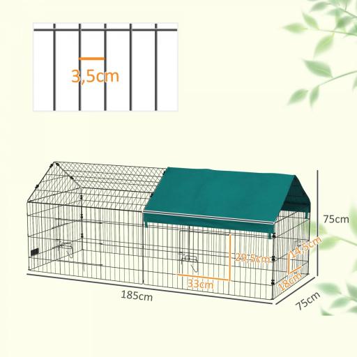 Jaula para Animales Pequeños de Acero con Puertas y Tela Superior para Conejos Chinchillas Gallinas 185x75x75 cm Verde [5]