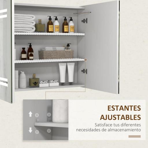 Mueble de Baño con Espejo Estantes Ajustables Interruptor Táctil y Color de Luz Ajustable 80x15x65 cm Blanco Brillante [6]