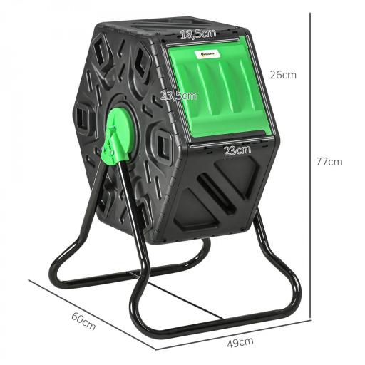 Compostador Giratorio 65L con Sistema de Ventilación y Base de Acero para Compostaje de Residuos Orgánicos 60x49x77 cm [2]