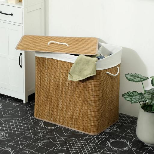 Cesto de Ropa Sucia de Bambú con 1 Compartimento Asas para Facilitar el Uso y Bolsas Desmontables Lavables 60x40x60 cm [6]