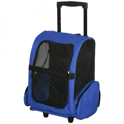 Transportín 2 en 1 para Mascotas Mochila o Carrito de Viaje para Perro y Gato con 2 Ruedas con Asa retráctil de Aluminio y Bolsillos 42x25x55 cm Azul [9]