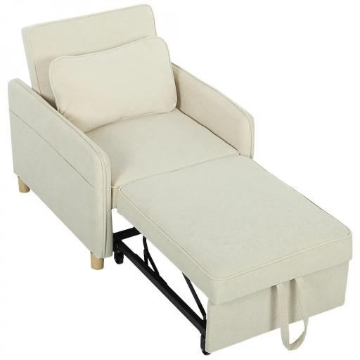Sillón Cama Individual 3 en 1 Sofá Cama Plegable con Respaldo Ajustable y Cojín para Salón 74x85,5x82 cm Beige [9]