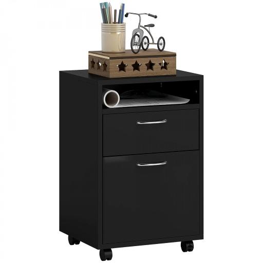 Cajonera de Oficina Móvil con Cajón y Armario con Ruedas Soporte de Impresora para Estudio 40x35x60 cm Negro [9]