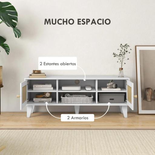 Mueble de TV de Salón Mesa para Televisores de hasta 55" con 2 Puertas de Ratán Estante Ajustable 120x35x46 cm Blanco [2]