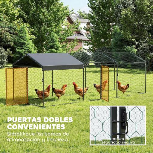 Gallinero para Exterior Grande 3x1x1 m Gallinero Metálico con Cubierta Tela Oxford Anti-UV e Impermeable Negro [5]