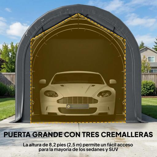 Garaje Exterior para Coche 3x6 m Impermeable con Tejido PE Resistente Marco de Metal Galvanizado UPF 30+ Gris Oscuro [5]