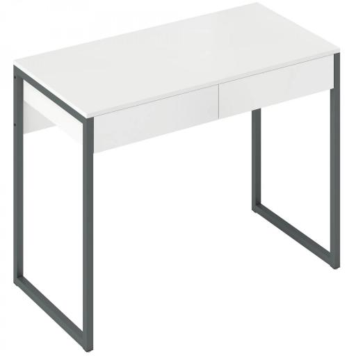 Escritorio con 2 Cajones 100x50x75 cm Mesa de Ordenador Patas de Acero para Casa Espacios Pequeños Blanco Brillante [10]