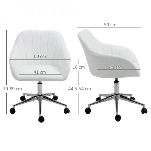 Silla de Oficina Ergonómica Silla de Escritorio Giratoria con Altura Ajustable Respaldo y Reposabrazos de Piel Sintética Carga 120 kg 60x59x79-89 cm Blanco [1]