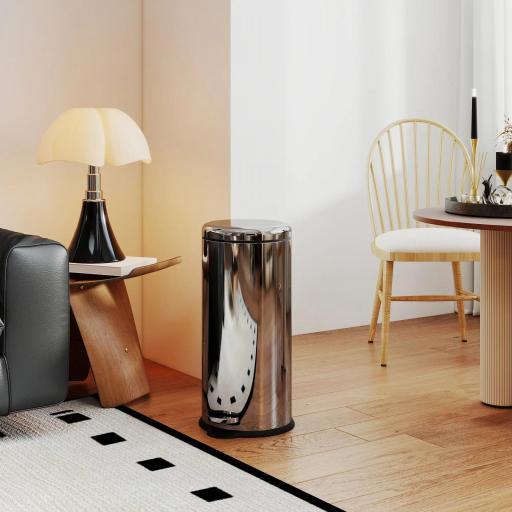 Cubo de Basura con Apertura a Pedal Basurero Automático Cierre Interno Extraíble con Volumen de 30 L Acero Inoxidable Ф29,2x62,9 cm Plateado [7]