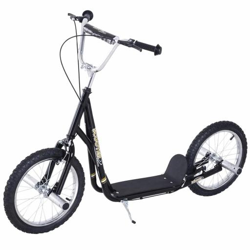 Patinete Scooter para Niños de +5 Años con Neumáticos Inflables Grandes de 16 Pulgadas con Frenos y Manillar Ajustable en Altura 143x58x92-100 cm Negro [8]