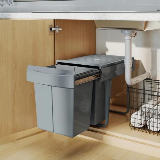 Cubo de Basura bajo Fregadero 2 Contenedores de Reciclaje Extraíble 2 x 20 L Deslizamiento Suave Gris [6]