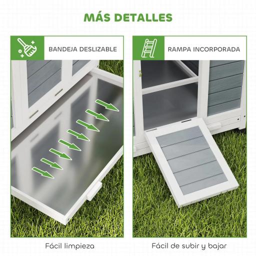 Gallinero de Madera para Exterior con 2 Nidos Bandeja Extraíble Perchas Techo Impermeable 150x100x96,5 cm Gris [5]