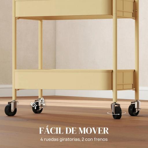 Carrito Auxiliar con Ruedas de 3 Niveles Carrito de Cocina con 3 Cestas y 2 Asas 45x30,6x79 cm Amarillo [4]