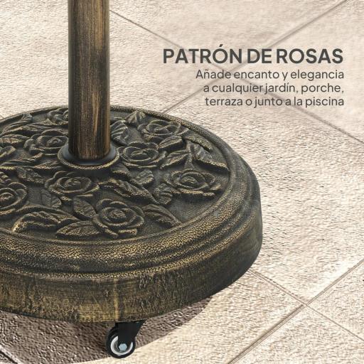 Base para Sombrilla con Ruedas Diseño Retro Floral Resistente para Jardín Terraza y Piscina Ø49x42 cm Color Bronce [3]
