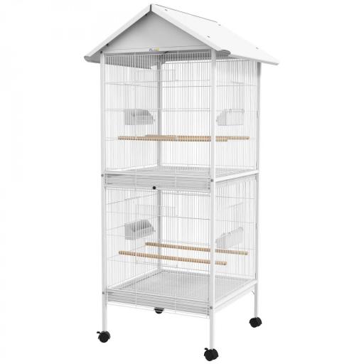 Jaula para Pájaros Grande de 2 Pisos Convertible en Sola Jaula con Ruedas Comederos 4 Perchas 78x75x168 cm Blanco [9]