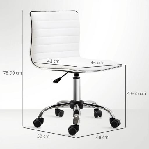 Silla de Escritorio sin Brazos Giratoria con Altura Ajustable Silla para Estudio Tapizada en PU Carga 120 kg Blanco [5]