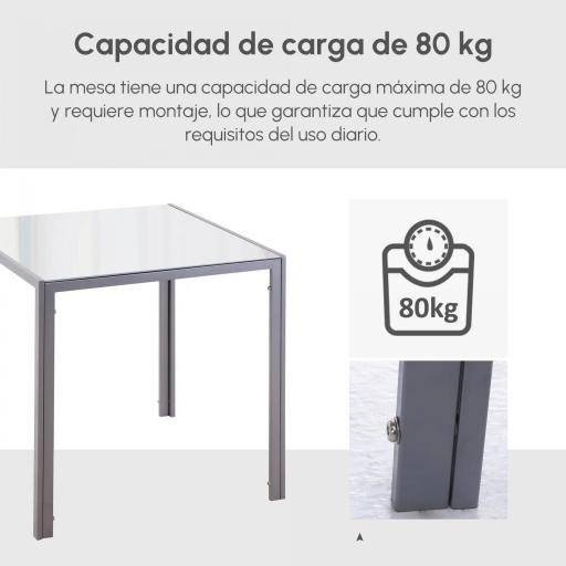 Mesa de Comedor de Cristal Mesa de Cocina Cuadrada para 4 Personas con Patas de Metal para Salón 75x75x75 cm Gris [5]