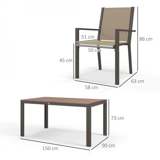 Conjunto de Mesa y 6 Sillas de Jardín con Sillas Apilables y Marco de Acero para Terraza Patio Caqui y Marrón [1]