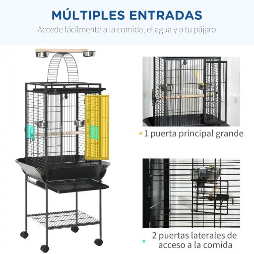 Jaula para Pájaros Jaula para Loros con Ruedas Perchas Comederos Estante Puente Arqueado y Bandejas Extraíbles Pajarera para Cacatúa Ninfa Cacatúas Cotorras 62,5x62,5x156 cm Gris [4]