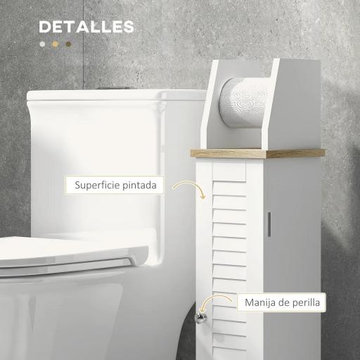Portarollos para Baño Moderno Mueble Auxiliar de Baño con Estantes Ajustables y Portarrollos de Papel 18x20x80 cm Blanco [7]