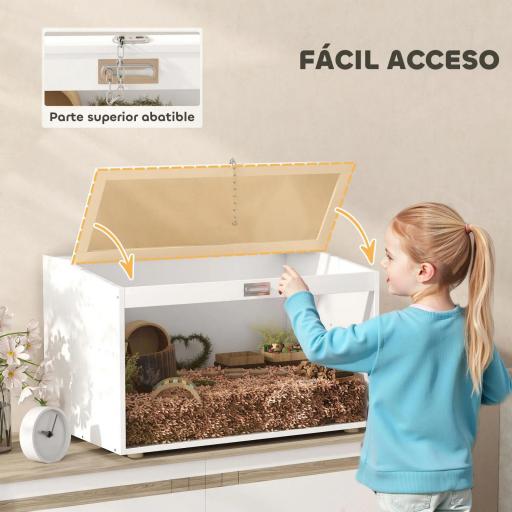  Jaula para Hámster Casa para Animales Pequeños con Tapa Abatible y Ventana de Acrílico Transparente 80x50x50 cm Blanco [3]