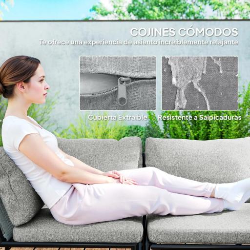 Conjunto Jardín Exterior de Ratán con 2 Sofás de 2 Plazas Sofá Esquina Mesa Redonda Cojines Terraza Gris Oscuro [6]