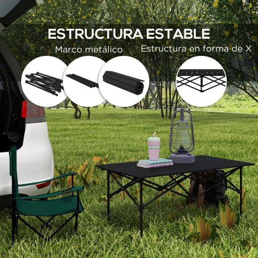 Mesa de Camping Plegable con Encimera Enrollable y Bolsa Mesa de Pícnic Portátil para Acampar 95x55x50cm Negro [5]