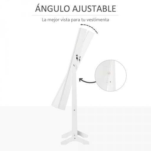 Espejo Joyero de Pie con Ángulo Ajustable y Ranuras para Pendientes Anillos y Collares 46x36,5x151,5 cm Blanco [5]