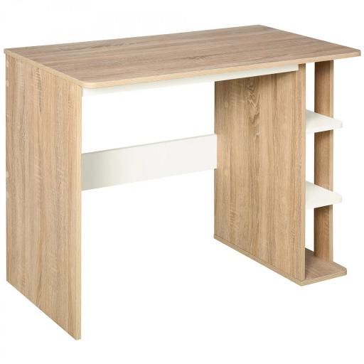 Mesa de Escritorio 2 en 1 con Estante de 3 Niveles Gran Superficie Espacio Almacenaje Amplio Mesa de Oficina Dormitorio Estudio 100x55x74 cm Madera [8]