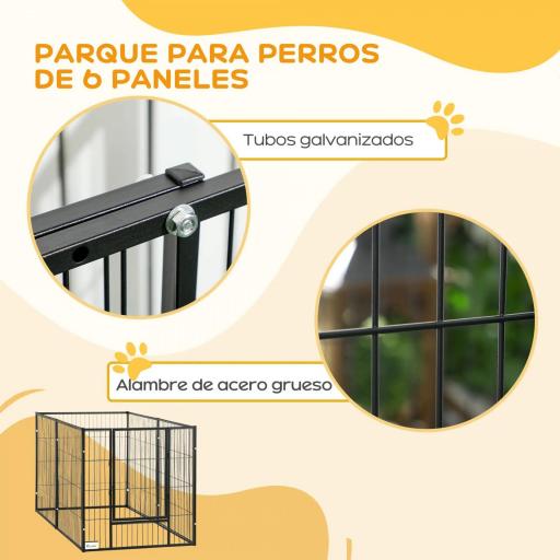 Parque para Perros de 6 Paneles Ajustable Valla Metálica para Mascotas con Marco de Acero 82,5-150x79x81 cm Negro [3]