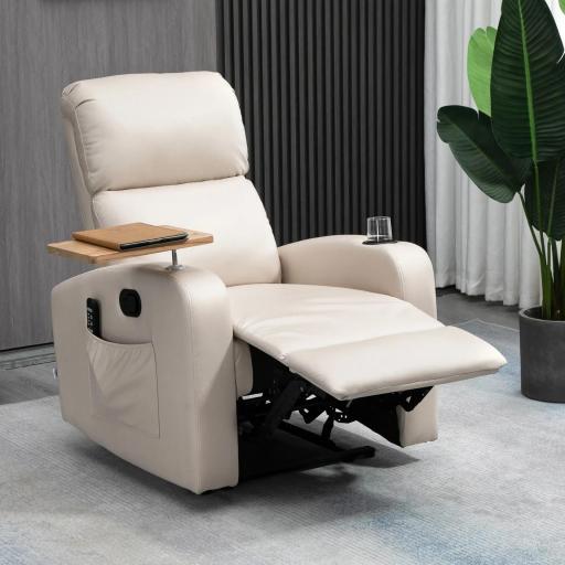 Sillón de Masaje con 4 Modos Vibración Reclinación 145° Mando a Distancia 77x93x105 cm Beige [6]