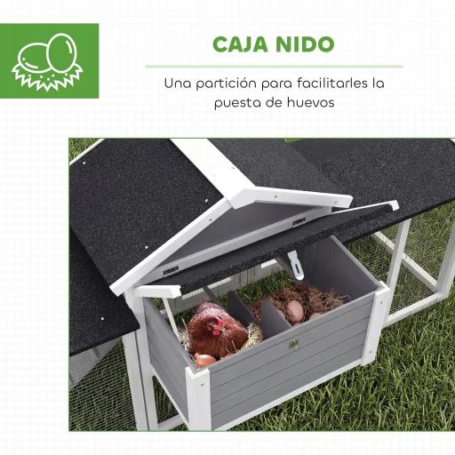 Gallinero para Exterior Grande de Madera 204x85x93 cm con Caja de Anidación Corral Bandeja Extraíble y Percha Gris [2]