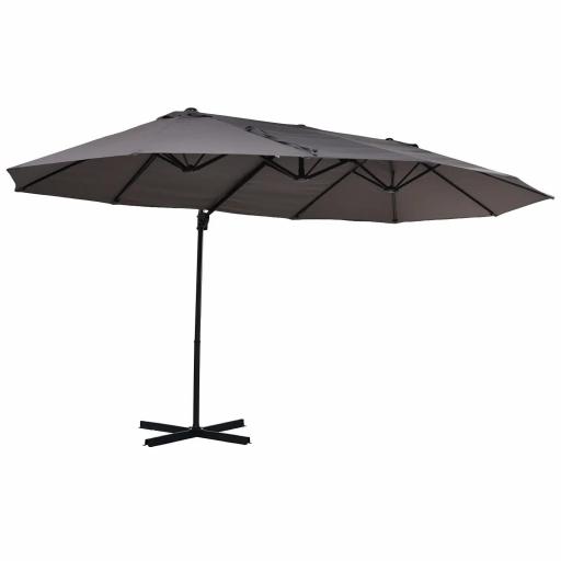 Sombrilla Doble de 270x445x260 cm Parasol Grande Inclinable con Manivela para Abrir y Cerrar Fácil Color Gris [8]