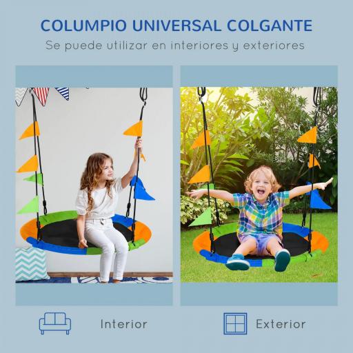Columpio de Jardín Nido Ø100x120-180 cm Altura Ajustable con Cuerdas y Banderas para Niños y Adultos Carga 80 kg Interior y Exterior Multicolor [2]