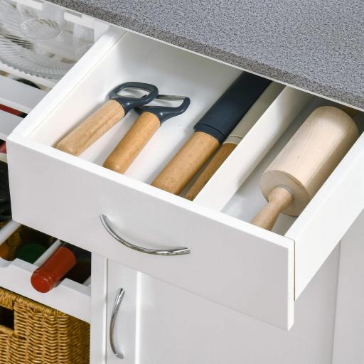Carro de Cocina con Ruedas Carrito de Servicio con 1 Cajón Estantes Extraíbles y Botellero 76x48x88 cm Blanco [6]