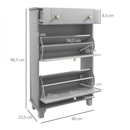 Mueble Zapatero Estrecho con 2 Puertas Abatibles y 1 Cajón para 8 Pares de Zapatos 60x23,5x98,5 cm Gris [1]