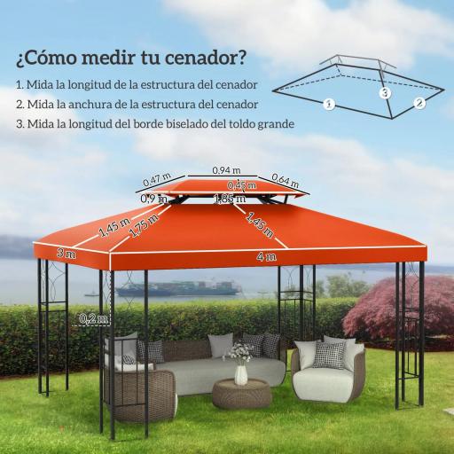 Techo de Repuesto para Cenador 4x3 m Cubierta de Repuesto con Techo Doble 10 Orificios de Drenaje y Protección UV Toldo de Recambio para Pabellón Gazebo Rojo [8]