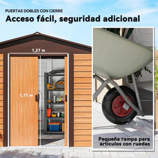 Caseta de Jardín Exterior 4,84m² 278x195x215cm con 2 Puertas y 4 Ventanas para Almacenamiento de Herramientas Natural [6]