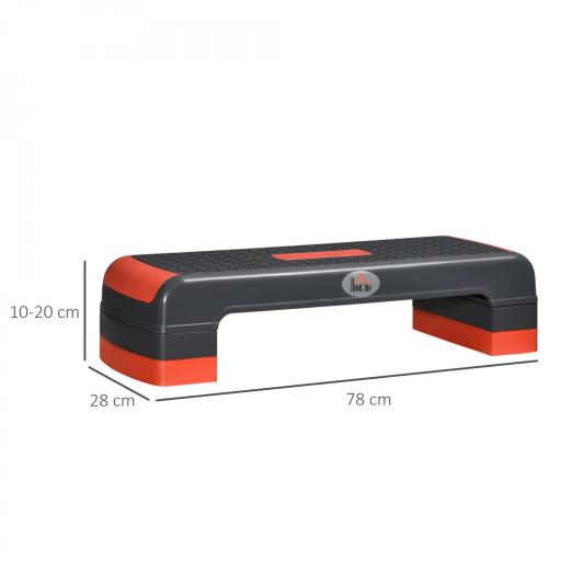 Plataforma Step para Deporte y Gimnasia con Altura Regulable en 10/15/20 cm Carga 150 kg 78x28x20 cm Gris y Rojo [1]