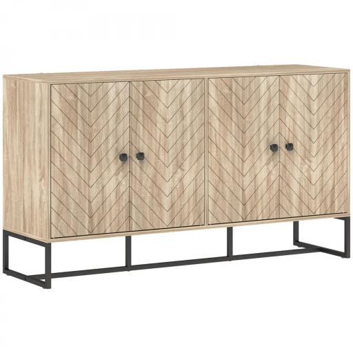 Aparador de Salón con 4 Puertas con Diseño Chevron Estantes Ajustables Patas de Acero 140,5x40x81,5 cm Roble [8]