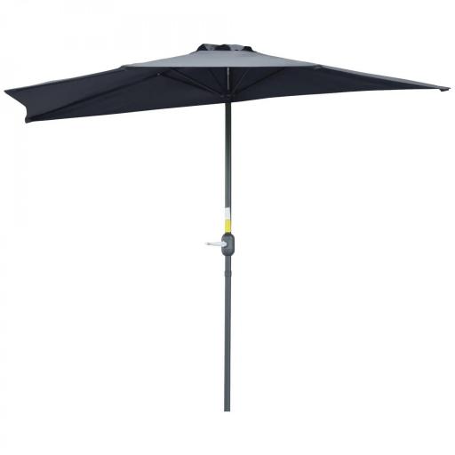 Sombrilla 269x138x236 cm Parasol de Jardín con Manivela y Forma Semicircular Tela Poliéster 180 g/m² para Exterior Terraza Patio Piscina Gris [7]