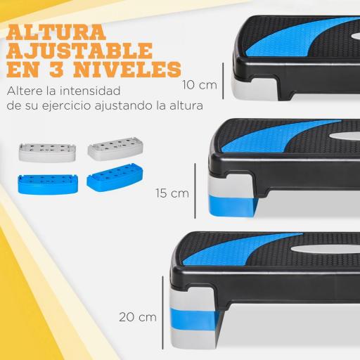 Step de Aeróbic, Step para Fitness Antideslizante con Altura Regulable 3 Niveles de 10/15/20 cm, Tabla Plataforma Stepper para Ejercicio en Casa Gimnasia, Carga 150 kg 80x31x20 cm, Azul [3]