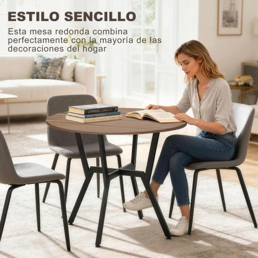 Mesa de Comedor Redonda de Estilo Industrial con Encimera de Madera y Marco de Acero Ø90x76 cm Marrón [4]